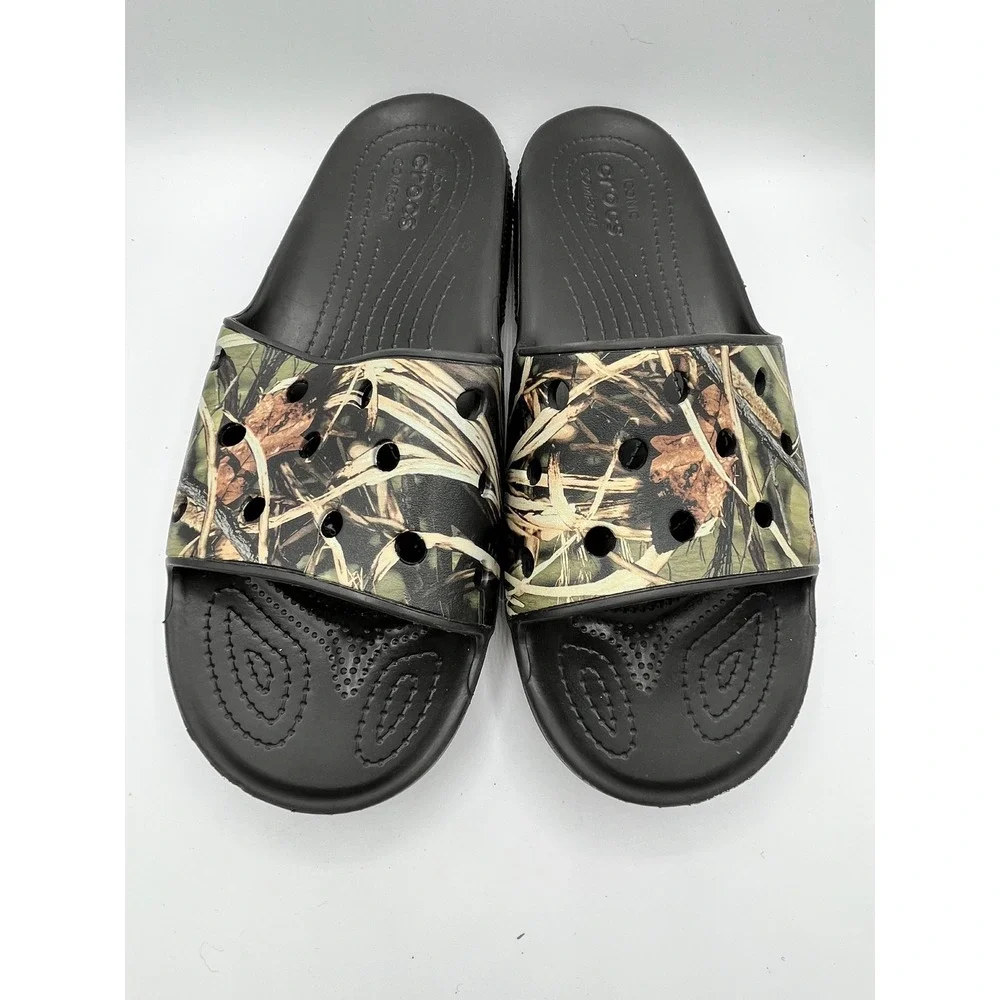 Crocs Classic Slide Men Sz 13 Black Realtree Edge Camo Sandal 206121-060